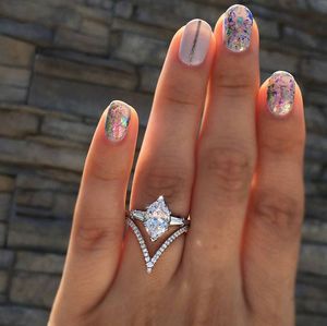 2018 Vecalon Ny ankomst White Diamond Female Wave Ring Fashion Sier Wedding Engagement Rings for Women s