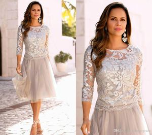 2019 Vintage Krótka Matka Suknie Panny Młodej Klejnot Neck Tulle Formalny Godmother Kobiety Noszą Wieczór Wedding Party Goście Ubierz Plus Rozmiar