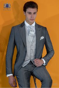 Brand New Cinza Noivo Smoking Pico Lapela Slim Fit Padrinhos Vestido de Casamento Excelente Homem Jaqueta Blazer 3 Peça Terno (Jacket + Pants + Vest + Tie) 1661