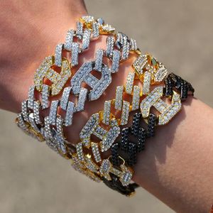 Новый персонализированный 17мм Gold Bling Алмазный Мужские кубинский Link Chain Браслеты Iced Out браслет ювелирных изделий Masculina Bijoux Подарки для мужчин