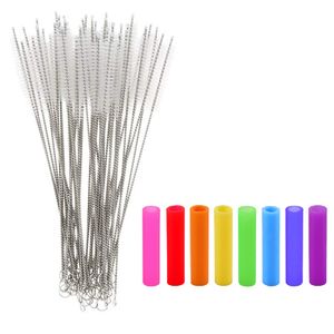 175mm 20mm 240mm Cleaning Brush Colorful Silicone Tips For 10.5" 8.5" Stainless Steel Metal Straws