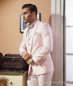 Slim Fits Pink Man Work Business Suit Prom Party Dress Wedding Groom Tuxedos Suits (Jacket+Pants+Vest+Tie) J361