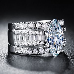 925 Silver Rhinestone Wedding Ring för presentkvinnor Crystal Ring Set Högkvalitativa Mode Smycken Tillbehör Storlek 6-10