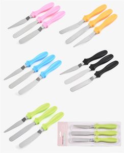 3Pcs/Set Cake Spatula Cake Cream Carved Flower Knife Stainless Steel With Plastic Handle Cake Polisher Baking Tool