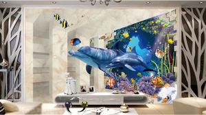 Carta da parati personalizzata 3D stereoscopico 3D mondo sottomarino Delfino Madre e bambino Soggiorno Camera da letto Sfondo Decorazione murale Carta da parati