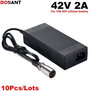 卸売10ピース/ロット10S 36Vリチウム電池42V 2A充電器DC XRL RCAポート36V eバイク電気バイクリチウムイオンバッテリーパック