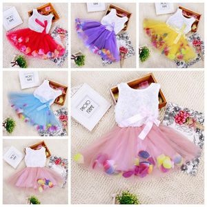 Roupas de bebês Princesa meninas vestido de flores 3D rosa flor baby girl tutu vestido com colorido pétala vestido de renda Saia da bolha roupas de bebê
