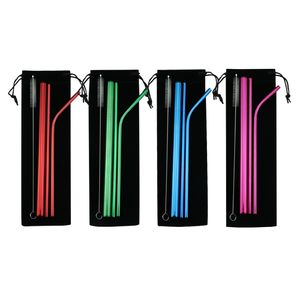 twisty straws 8 5 reusable stainless steel straw set straight bent straw cleaning brush 5pcs metal smoothies drinking straws set dhl