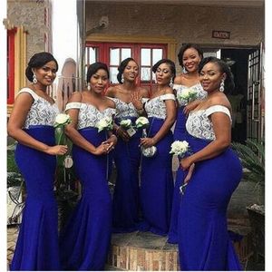Plus Storlek Vit Lace Afrikanska bröllopsklänningar för brudtärna 2022 Båthals Kortärmad mantel Main of Honor Gowns Bridesmaid Dress