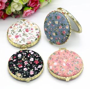 Makeup Compact Pocket Floral Mirrors Double-side Folding Mirror Cloth Cover Printed Portable Round Mirrors Party Gift SN692