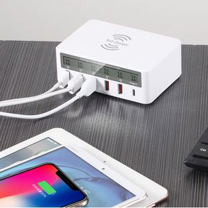 Caricabatterie a 5 porte PC + materiale ignifugo ABS Caricatore rapido Qi Ricarica rapida 5USB Mini LED Ricarica wireless per telefono cellulare