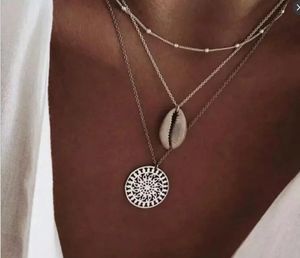 Three Layers of Shell Pattern Pendant Necklaces Natural Shell Gold Women Seashell Multilayer Choker Necklace Bohemian Jewelry GB988
