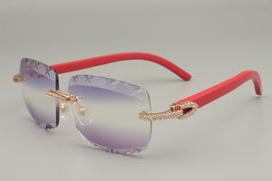 occhiali da sole diretti in legno rosso naturale, occhiali da sole di lusso personalizzati con diamanti 8300756-B incisione lente modello X dimensioni: 56-18-135m