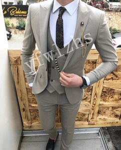 Красивый One Button Groomsmen Пик нагрудные Groom Tuxedos Мужские костюмы Свадебные / выпускной вечер / ужин Шафер Blazer (куртка + штаны + Tie + Vest) W164
