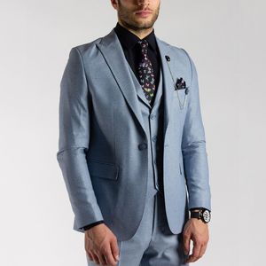 Beyler Düğün Damat Smokin Yaz Yakışıklı Slim Fit Pantolon Balo Parti Erkek Resmi Giyim Suits (Ceket + Yelek + Pantolon)