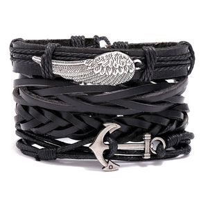 Wholesale arrow suits resale online - 2020 Hot sale genuine leather bracelet DIY Multiple wings arrow wax rope Beading Men s Combination suit Bracelet styles set