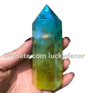 2000g Partihandel Vacker blandad slumpmässig storlek mångfärgad Titanium AB Crystal Standing Rock Quartz Tower Obelisk Healing Point Generator Dekor