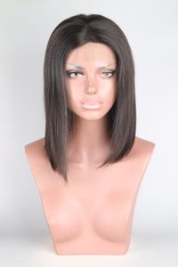 Perucas de renda Bob Lace Front Wigs Cabelo Humano Bobby Remy Peruca de Renda Virgem com Pentes Em Linha Reta Pré Arrancadas 150% Densidade Parte Média Natural Preto