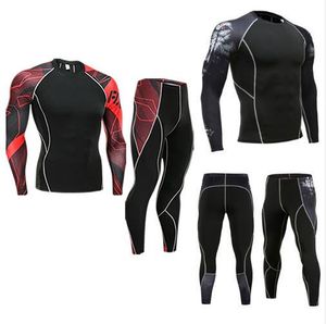 Män MMA Compression Suit Fitness TrackSuit Kläder Märke 3D Tryckt Crossfit T-shirt Leggings 2PC Set Thermal Underwear 4XL