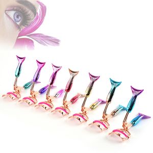 Sjöjungfrun eyelash curlers ögonfransar curling clip falska pincett ögonfransar kosmetiska skönhet smink verktyg metall tillbehör