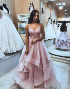 2020 New Glaring Custom Made Long Prom Dresses Spaghetti Straps Beaded Sparkle Ruffles Sexig Evening Dresses Party Elegant Robe de Soiree