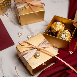 50pcs 2pc ouro favor da festa Caixas Wedding Party Gift Box Doce recepção da caixa de presente de aniversário de aniversário do chocolate Idéias Pacote