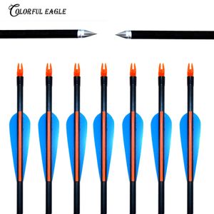 12PCS/Lots 31.5" 30" 29" 28"Spine 500 with blue Feather Fiberglass Arrow for Recurve Bow Arrow or compound Bow arrows target Practice