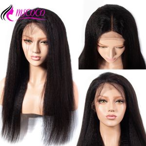 13*4 Spitze-Front-Perücke, handgebunden, synthetisches Haar, lange Yaki-gerade Perücken für schwarze/afrikanische Frauen, natürlicher Haaransatz, Frisuren-Perücken