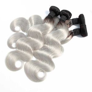 Cabelo humano não processado malaio 1b/cinza ombre cabelo onda do corpo barato extensões de cabelo virgem 1b cinza 3 pacotes 95-105 g/peça