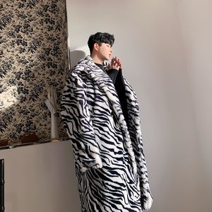 Mäns päls faux manliga kvinnor streetwear vintage mode hip hop tjock jacka ytterkläder män zebra mönster lång kappa