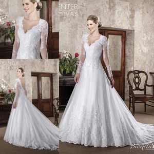 Custom Gorgeous Long Sleeve Backless Wedding Dresses Lace Beaded Bridal Gowns Charming Luxury Wedding Gowns