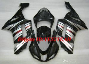 O kit de carenagem da motocicleta com melhor classificação para KAWASAKI Ninja ZX6R 636 07 08 ZX 6R 2007 2008 ABS Brilho de prata preto Conjunto de carenagens + Presentes KB18