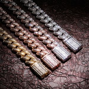 14mm Iced Out Cuban Necklace Chain Hip Hop Jewelry Choker Gold Silver CZ Diamond Box Buckle for Mens Rapper Fashion Necklaces Link