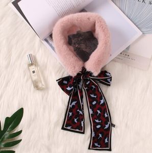 Wholesale-Rabbit plush scarf female autumn and winter students wild faux fur soft ladies bib fur collar bow