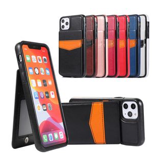 Luxuriöse Kickstand-Kartensteckplatz-PU-Lederhülle für iPhone XS 11 Pro Max XR 7 8 Plus S9 S10 S20 Note10 Plus Ultra