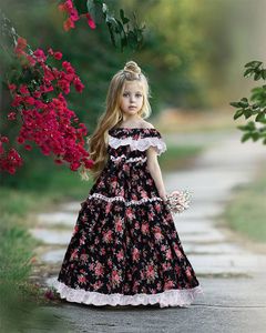 2019 Nya babyflickor Floral Princess Dress Summer Kids Flower Printed Tassel Ruffle Tutu Dress Children Axless Long Dresses Y2239