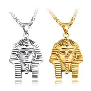 Män hiphop hänge rostfritt stål egyptiska farao huvudhänge halsband kedja punk smycken