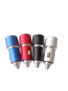 100PCS Universal Car Charger 2.4A + 1A Dual USB Matte metal Safety Emergency Martelo Chargers Adaptador para Samsung Huawei LG