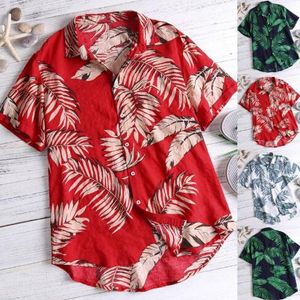 2020 Hawaiian Style Mens Short Sleeve Print Shirt Semester Plus Storlek Casual Stand Collar Button Loose Beach Shirt Apparel Comfort Tops