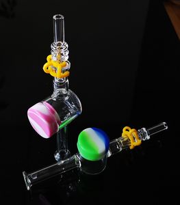 High Quality 6 Inch Glass Bong Nector Collector Kit 10mm 14mm Quartz Nail Keck Clip Silicone Contianer Glass Pipe Dab Straw Smoking Rig NC17