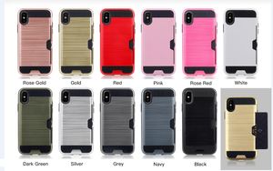 Custodie per iPhone XR XS Max 11 12 Pro e Samsung Note 20 S21 S20 Plus Custodia per PC con slot per carte di credito spazzolato