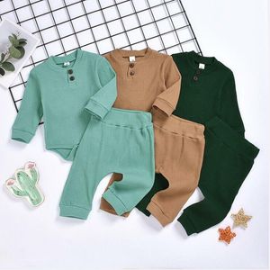 Set di abbigliamento per neonati Pagliaccetti in cotone lavorato a maglia per neonati Pantaloni Tute Primavera Autunno Moda solida Tute a maniche lunghe Boy Girl Outfit 2 pezzi BYP106