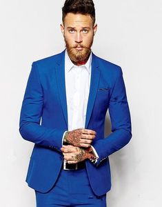 Royal Blue Men Bröllop Tuxedos Notch Lapel Slim Fit Groom Tuxedos Populära Män Blazer 2 Piece Suit Prom / Dinner Jacket (Jacka + Byxor + Tie) 1618