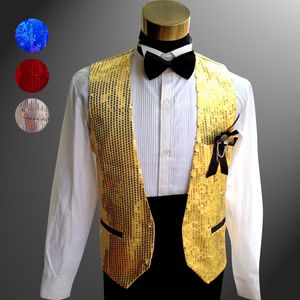 Payetli Damat Yelek Lacivert Groomsmens Best Man Performans Sahne Giyim Yelek Kostümleri Düğün Balo Yemeği Yelek (Yelek + Yay + Korsaj)