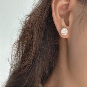 New Full Zircon Stud Earrings For Women 100% 925 Sterling Silver Round Circle Earring Female Stud Earring