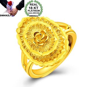 Wholesale 18kt gold rings for sale - Group buy OMHXZJ Personality Fashion OL Woman Girl Party Wedding Gift Gold Flower Wide KT Yellow Gold Ring RN06
