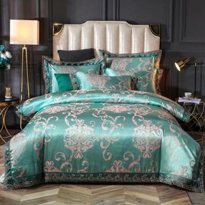 Silikolove 4 pçs / set cetim jacquard seda edificador de luxo conjuntos de cama de edredão conjunto de roupa de cama de cama