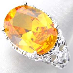 LUCKYSHINE Family Gift Gorgeous Oval Fire Citrine Solitaire 925 Sterling Silver Rings Russia American Australia Wedding Rings For Women