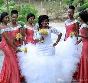 2019 African Nigerian Bridesmaid Dress Water Melon Long Spring Summer Formal Wedding Party Guest Maid of Honor Gown Plus Size Custom Made