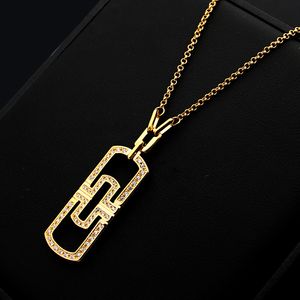 Europe America Fashion Style Lady 316L Titanium steel B Letter 18K Plated Gold Long Necklaces With Hollow Out Full Diamond Pendant 3 Color